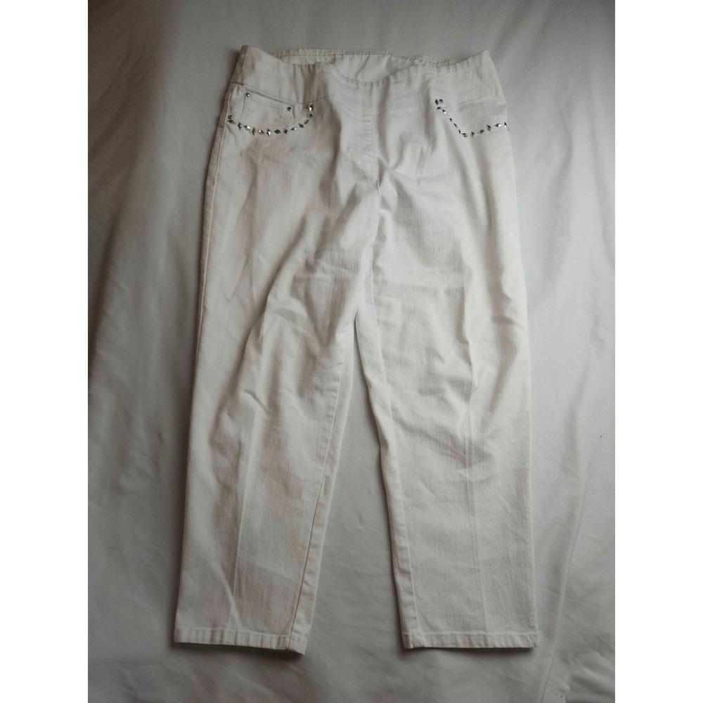 Ruby Rd Pull On Pants Womens Size 14P‎ White Embellished Crop Coastal Grandma